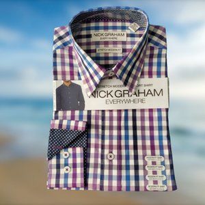 Nick Graham Everywhere, Purple & Blue Stretch Sport Button Down M Reg 15.5 32-33